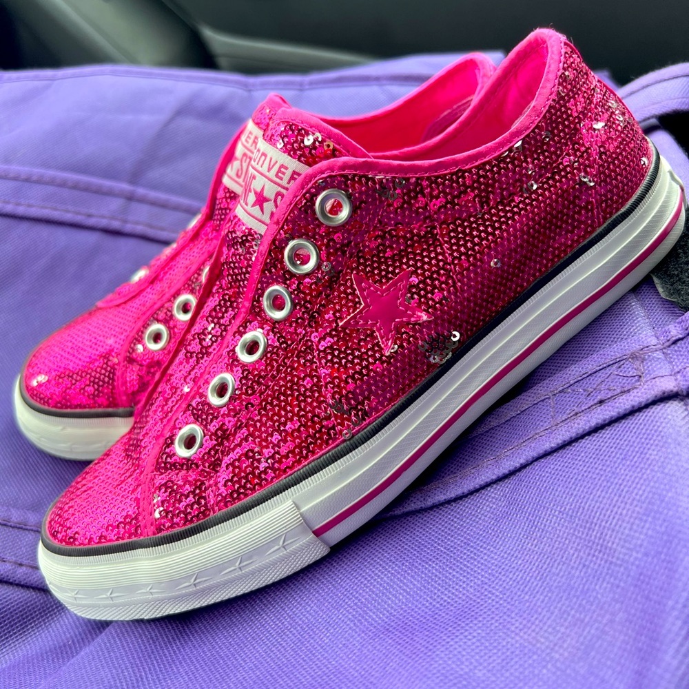 EUC Sequined Converse One Stars Pink 7.5